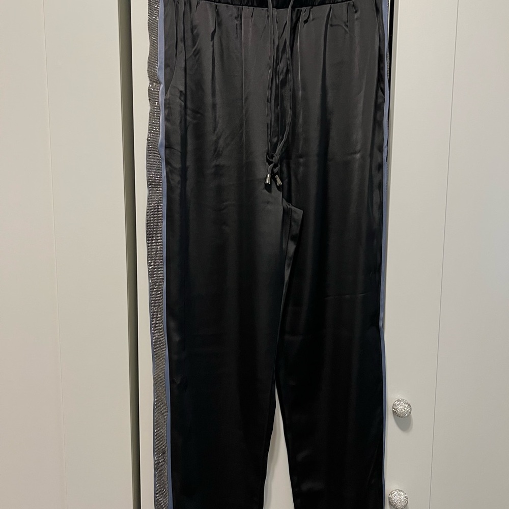 Gracia Black Flare Pants with Silver Side Detail